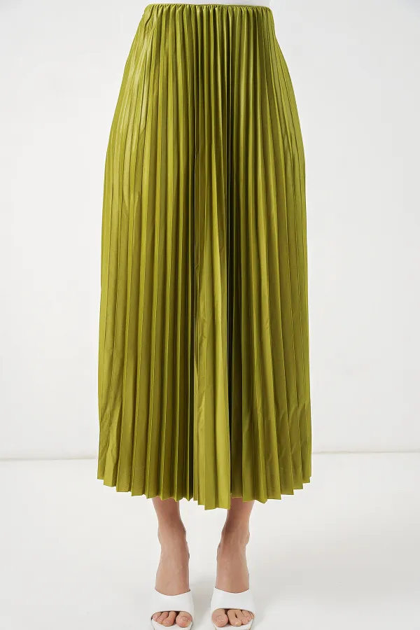 Jupe plissée aspect cuir 8009 - Vert olive