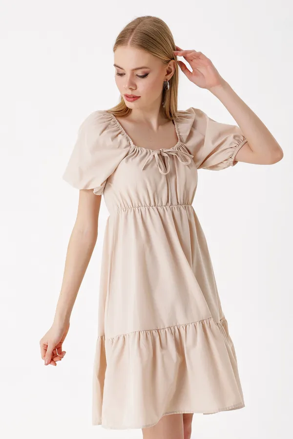 Robe évasée en popeline beige 2351