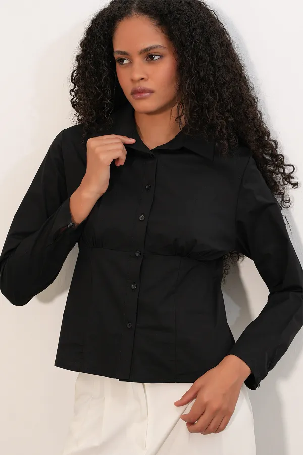 20231 Slim Fit Poplin Gömlek - Siyah