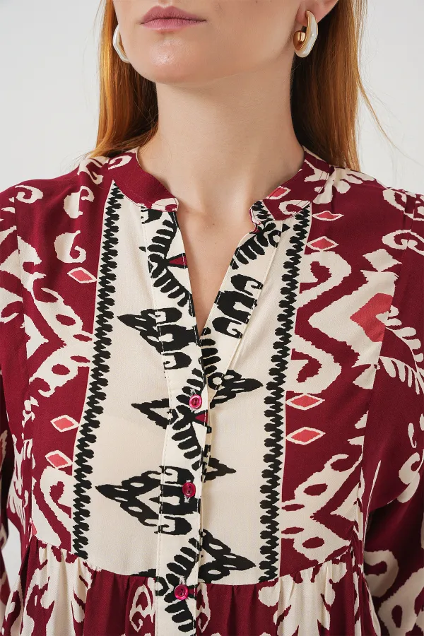 Robe longue hijab à motifs pour femme 2585 - Bordeaux