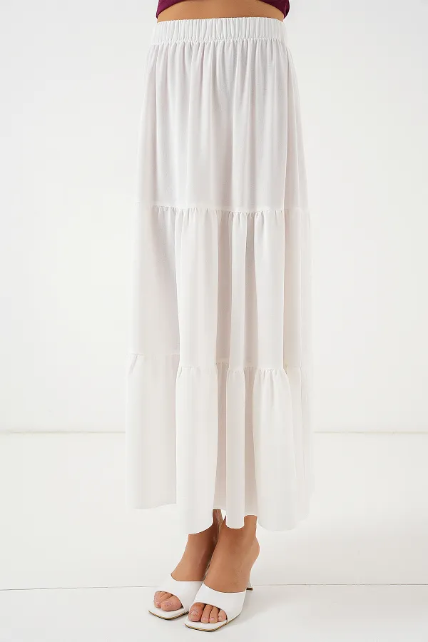 Kadın Ayrobin Uzun Etek 8048 - Beyaz