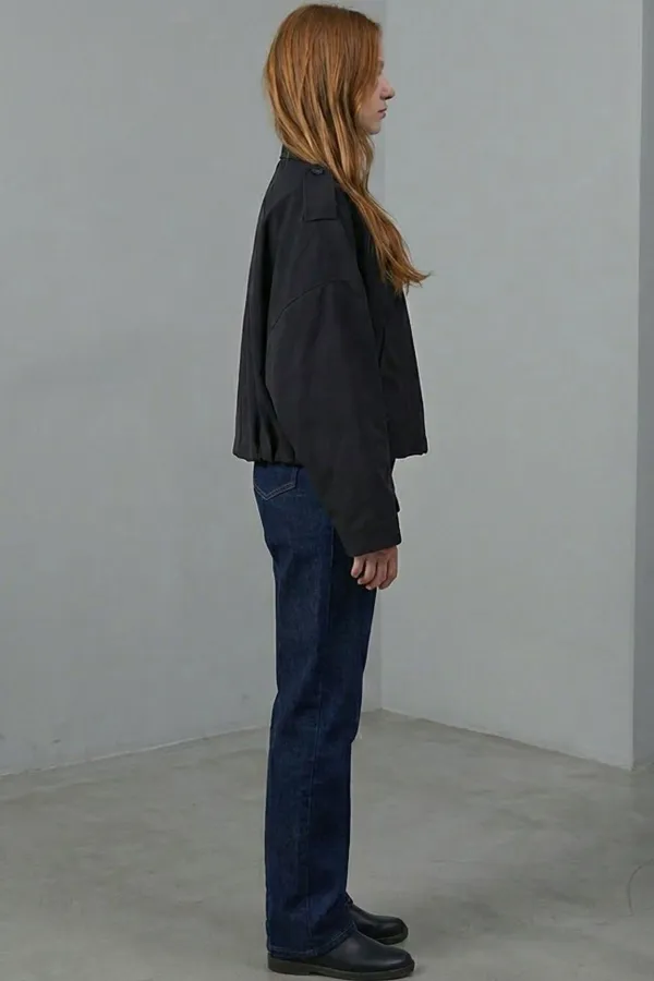 Kadın Oversize Kısa Ceket 0732 - Siyah