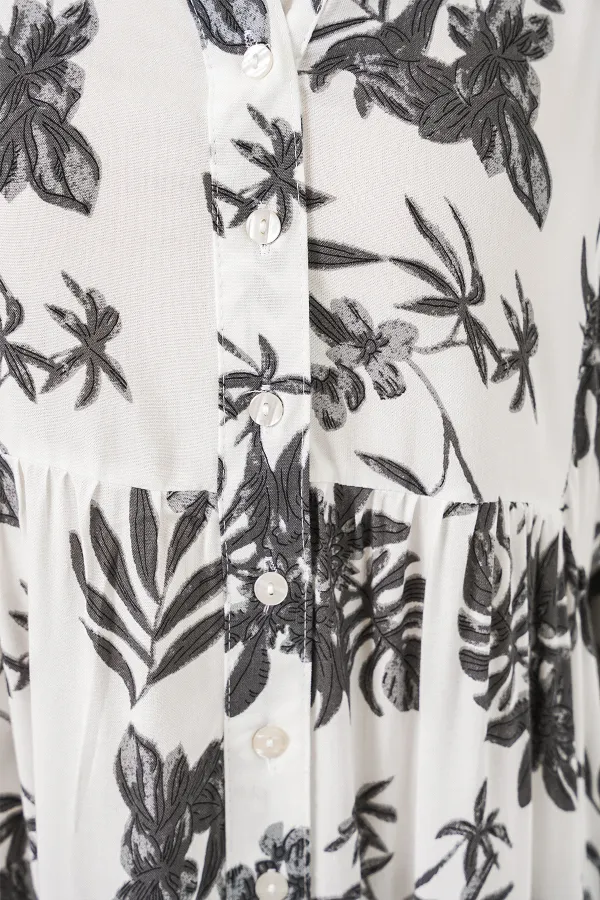 Kadın Desenli Uzun Tesettür Elbise 2585 - V. Antrasit