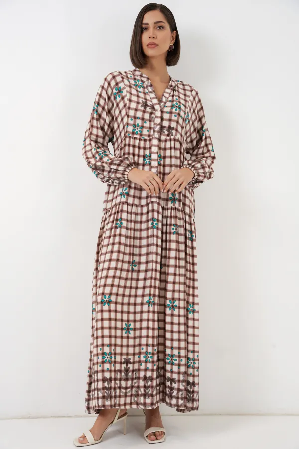 Robe longue hijab à motifs pour femme 2585 - A.Taba