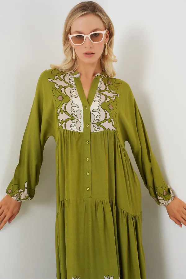 Robe hijab à motifs authentiques 2423 - Vert amande