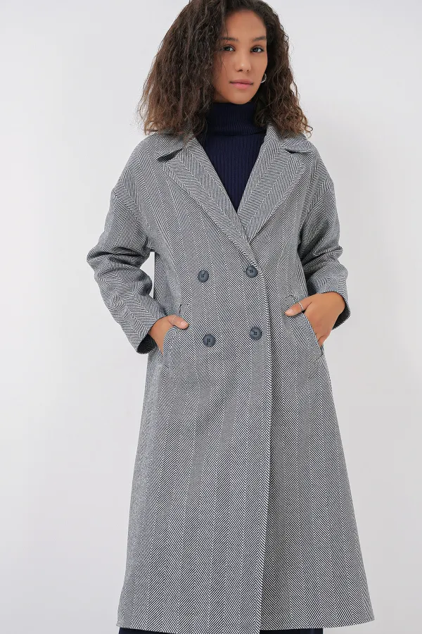 9113 Oversize Wide Cut Wool Long Cashmere Coat - Light Navy Blue