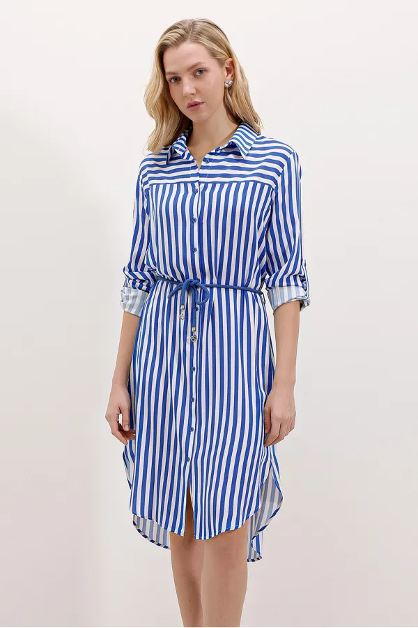 5629 Striped Belted Dress - Saxe