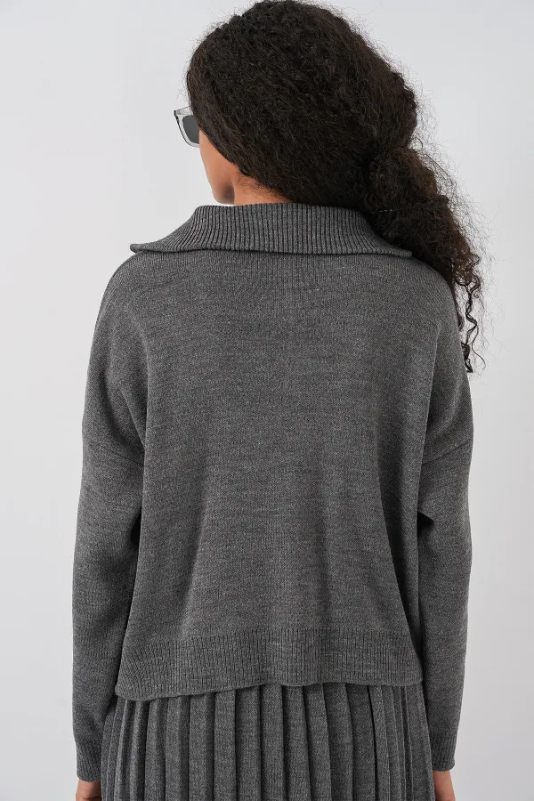 Ensemble deux pièces pull et jupe pour femme 15938 - Anthracite