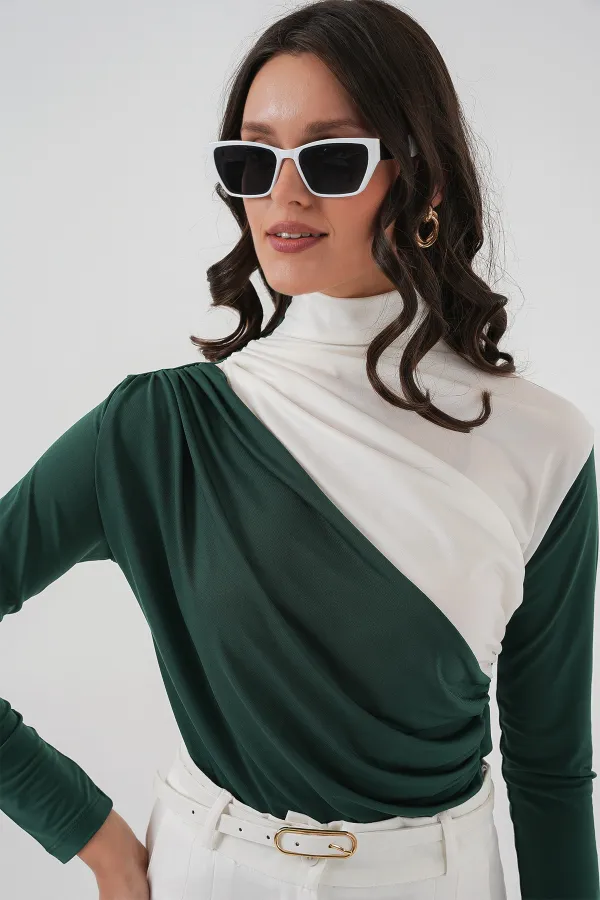 940 Gathered Detail Sandy Blouse - Emerald Green