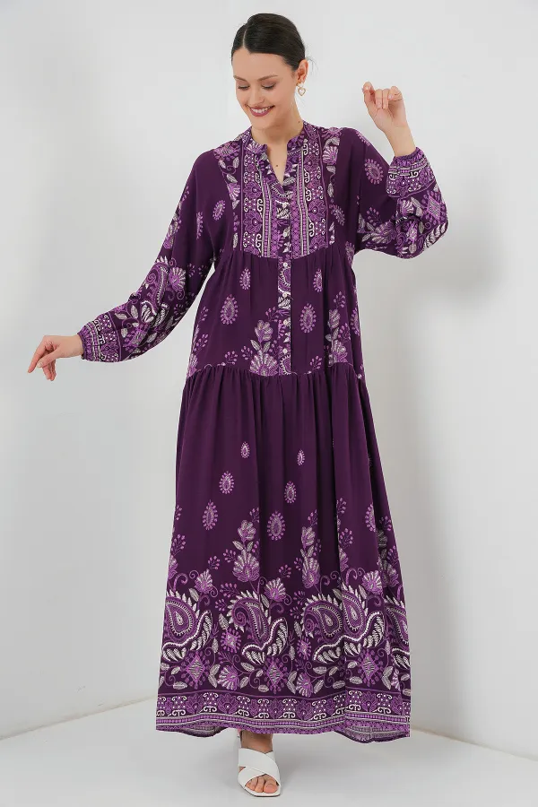 Robe hijab authentique à motifs 2423 - Violet clair