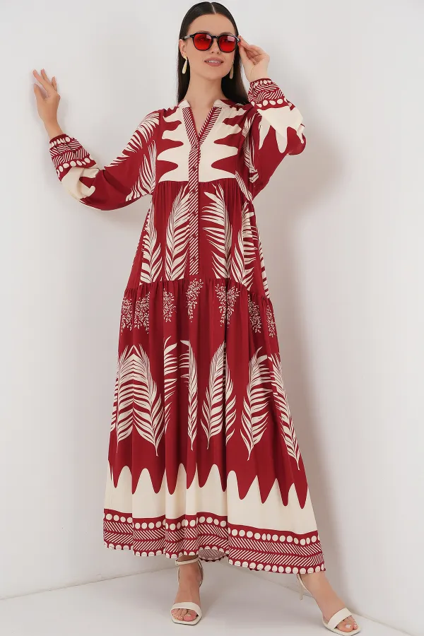 Robe hijab à motifs authentiques 2423 - Bordeaux foncé