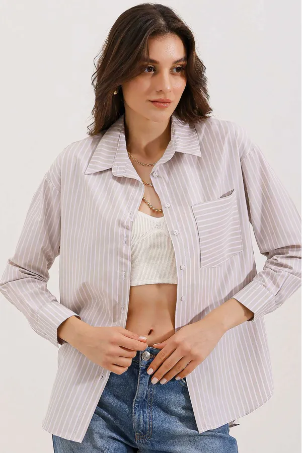 Chemise rayée oversize 20205 - Crème