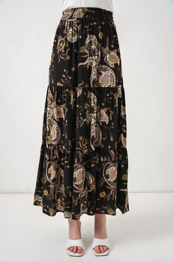 1898 Desenli Uzun Etek - Düz Siyah