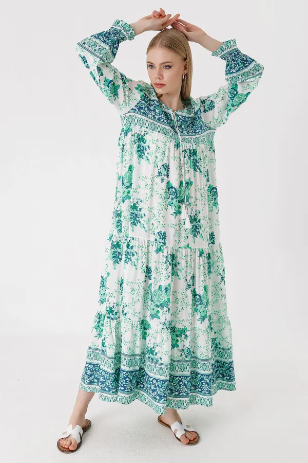 1947 Desenli Uzun Elbise - E.Yeşil