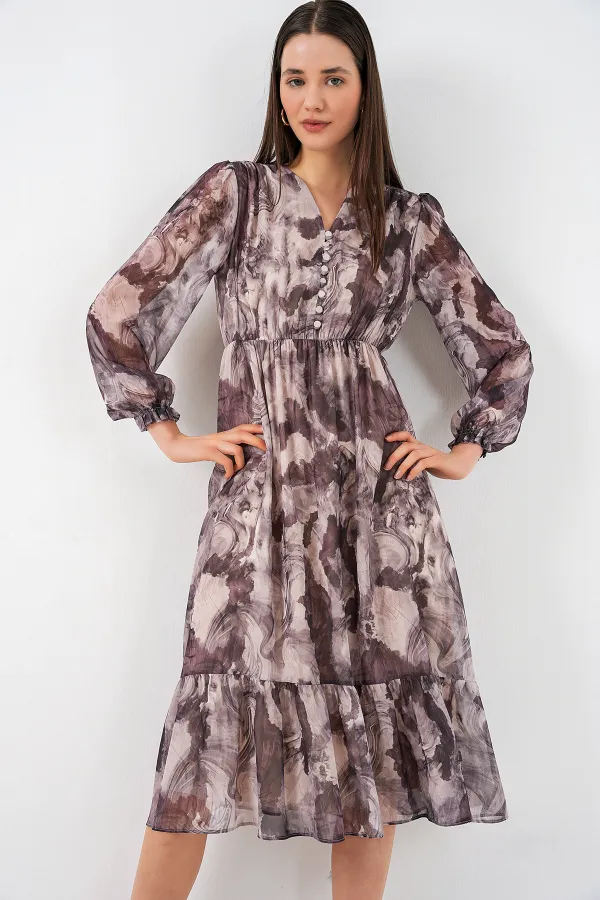 Robe en mousseline à motifs 2137 - Beige clair