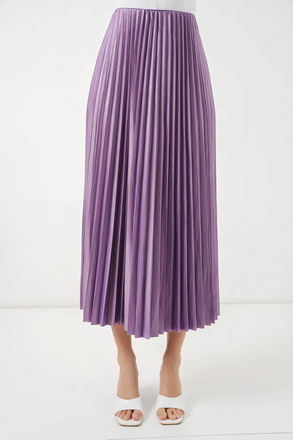 Jupe plissée aspect cuir 8009 - Lilas