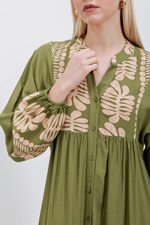 Robe hijab à motifs authentiques 2423 - Kaki