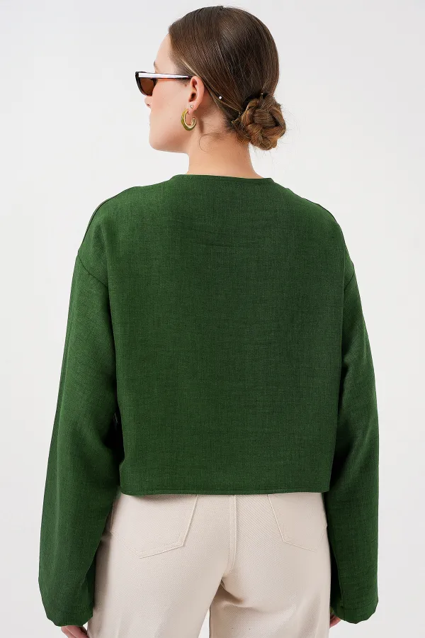 Tie-Front Linen Kimono 960 - Emerald Green
