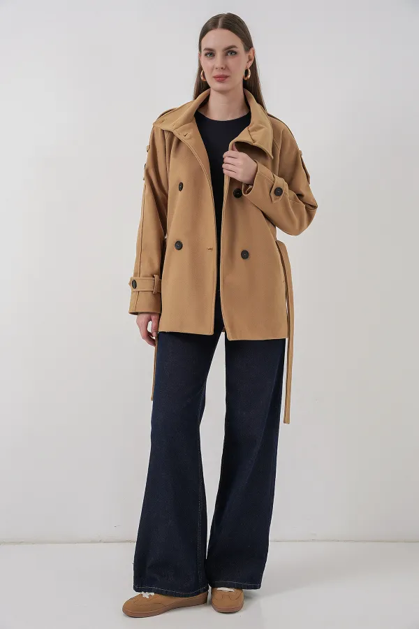 Women's Belted Cashmere Coat 9162 - Mustard