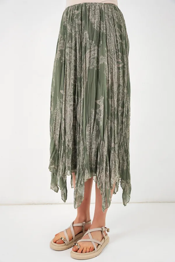 Kadın Asimetrik Tül Şifon Etek 8061 - Çağla