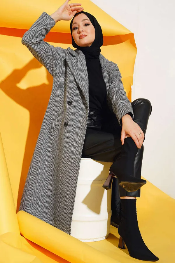 9113 Oversize Wide Cut Wool Long Cashmere Coat - Black