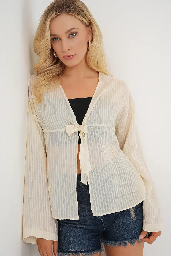 Chemisier à lacets pour femme 952 - Crème