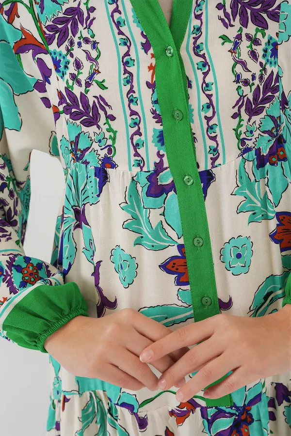 Robe hijab à motifs authentiques 2423 - Vert 1