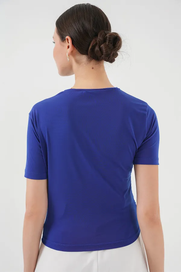 Gathered Detailed Short Sleeve Sandy Blouse 945 - Saks