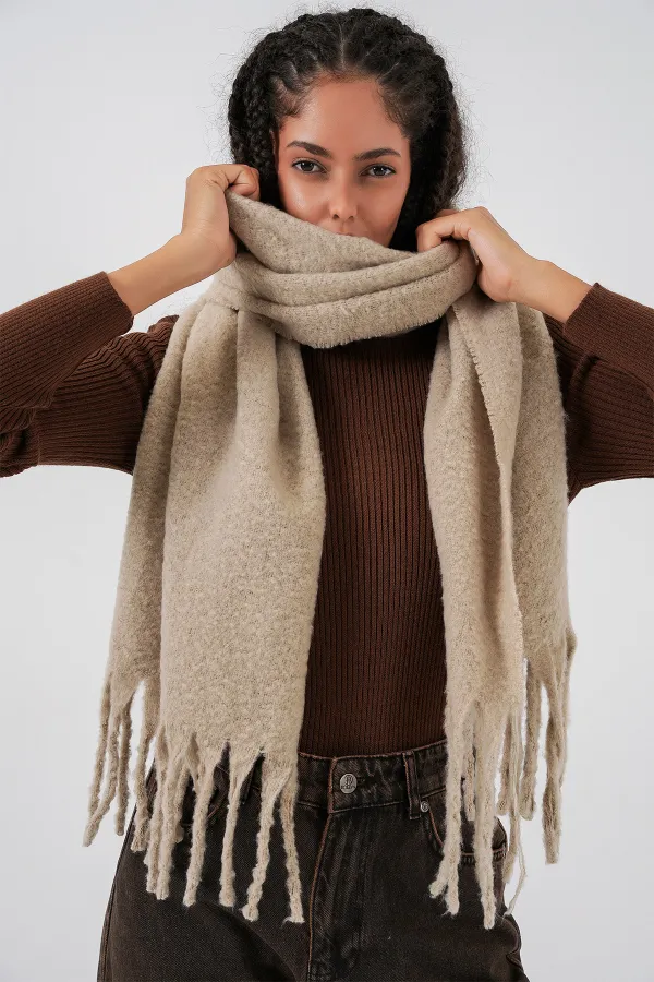 Écharpe châle épaisse et douce pour femme 15951 - Beige clair