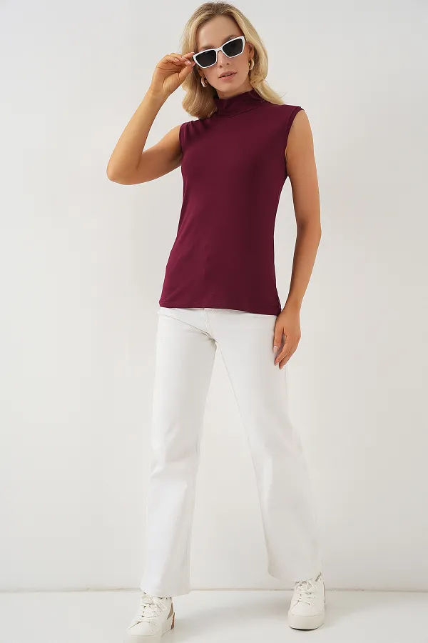 Kadın Kolsuz Body 4348 - Bordo