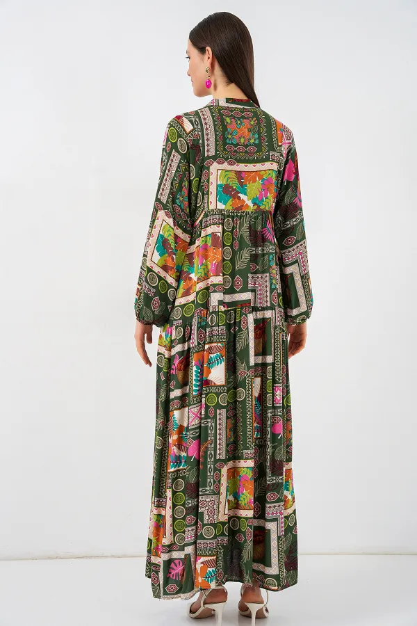 Robe longue hijab à motifs pour femme 2585 - Vert foncé