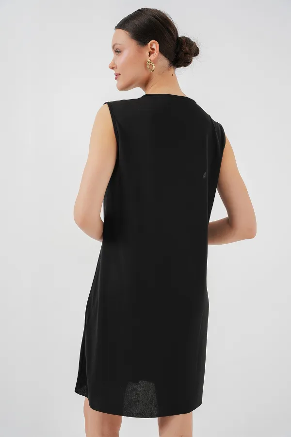 2535 Kolsuz Midi Elbise Astarı İçlik Jüpon - Siyah