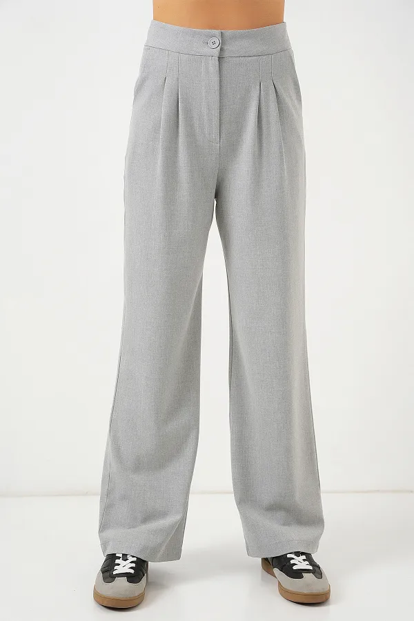 Pantalon palazzo taille haute 6638 - Gris clair