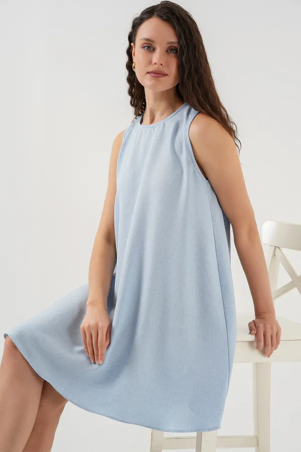 2444 Mini Linen Dress - Light Blue
