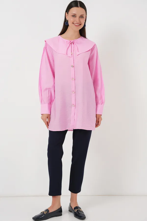 Women's Peter Pan Collar Long Tunic 5967 - Pink