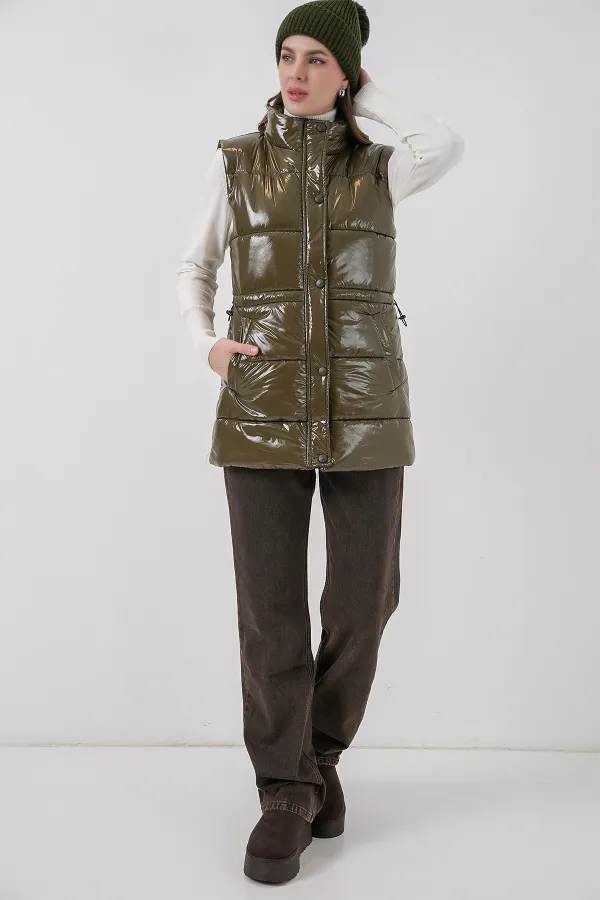 Kadın Parlak Şişme Yelek 5218 - Haki