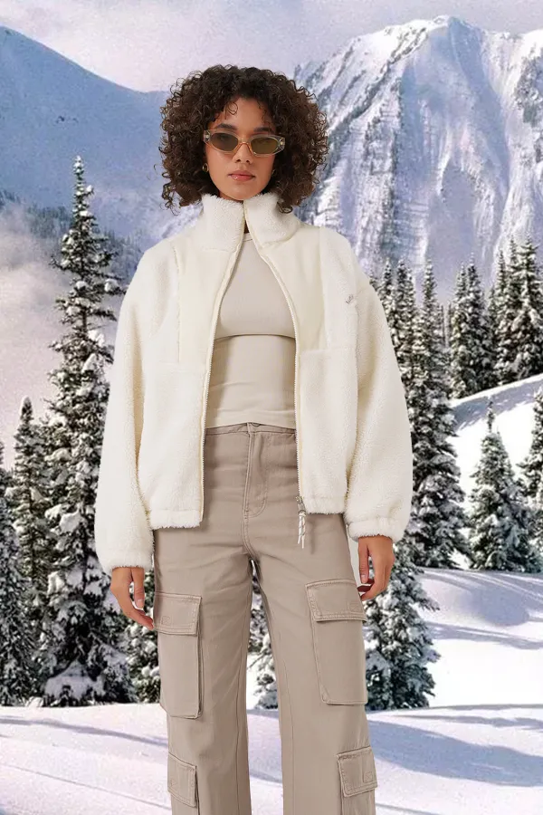 5194 Women's Plush Coat Jacket - Ecru