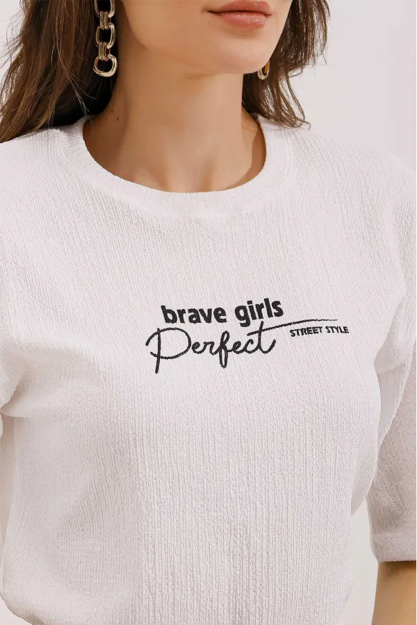 0472 Printed Oversize Knitted T-Shirt - White