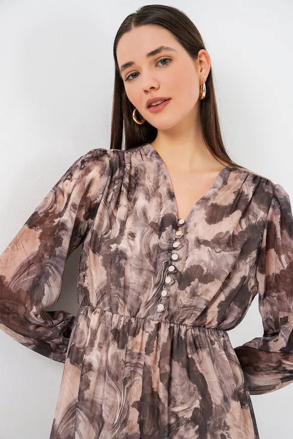 Robe en mousseline à motifs 2137 - Beige clair