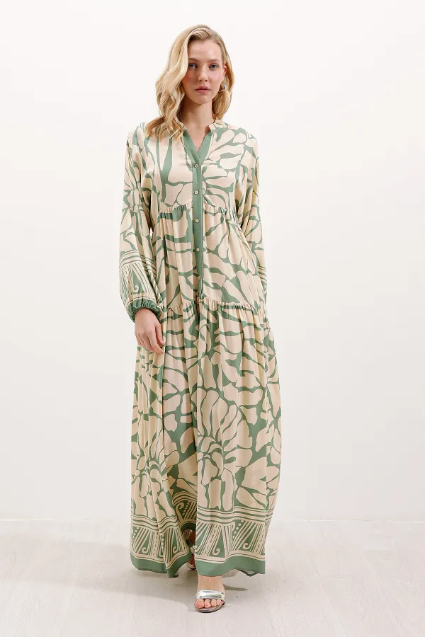 Robe hijab à motifs authentiques 2423 - Vert A.