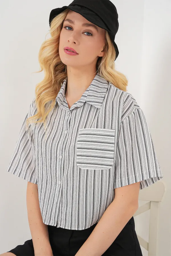 Women's Striped Crop Shirt 20342 - Black
