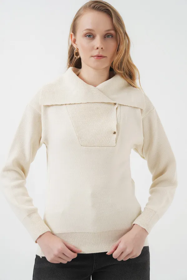 Pull en maille à col large 15921 - Crème