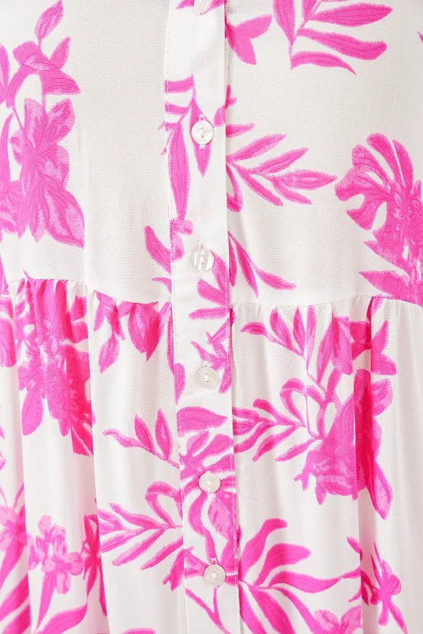 Women's Patterned Long Hijab Dress 2585 - Pink