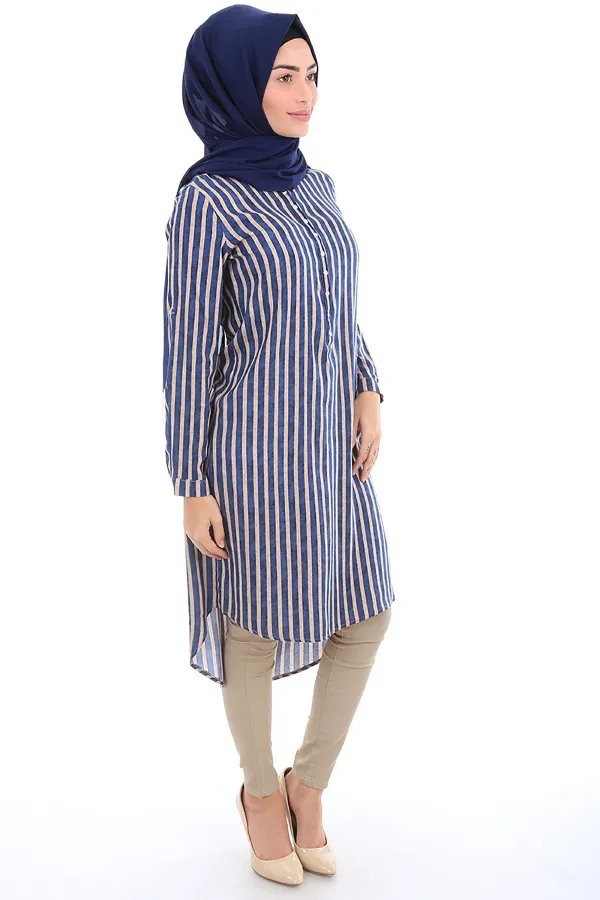 5607 HAKİM YAKA TESETTÜR TUNİK - Saks