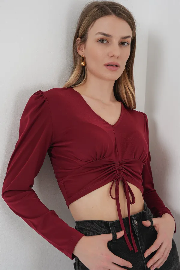 936 Sandy Crop Bluz - Bordo