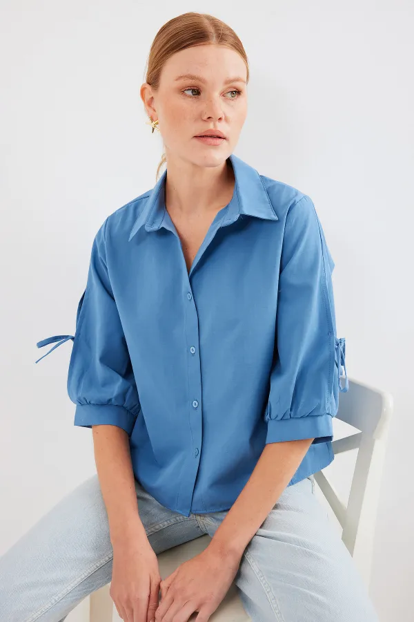 20246 Chemise courte à manches détaillées - Indigo