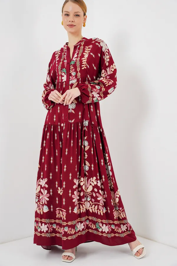 Robe hijab à motifs authentiques 2423 - H. Bordeaux