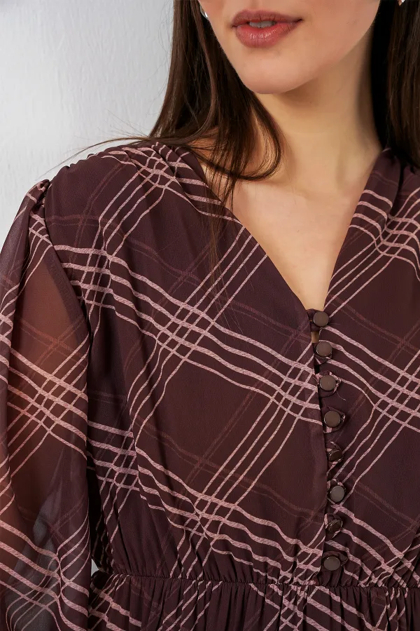 Robe en mousseline à motifs 2137 - Marron foncé