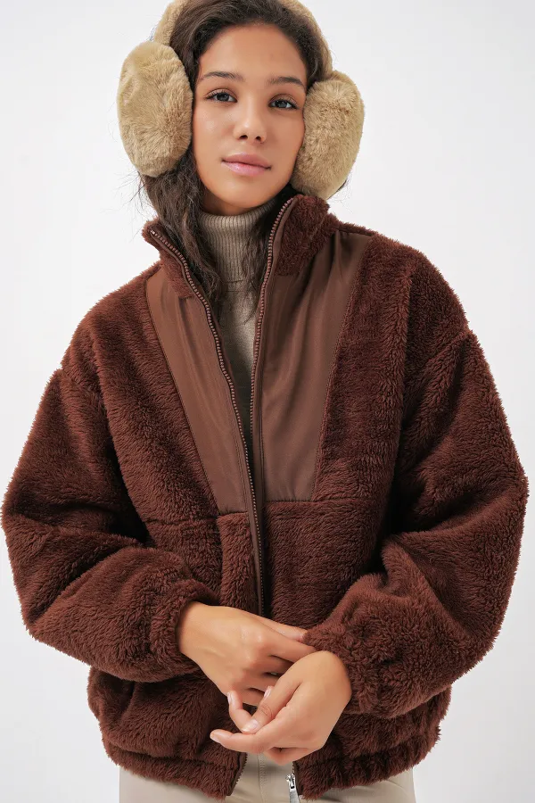 5194 Women's Plush Coat Jacket - Brown