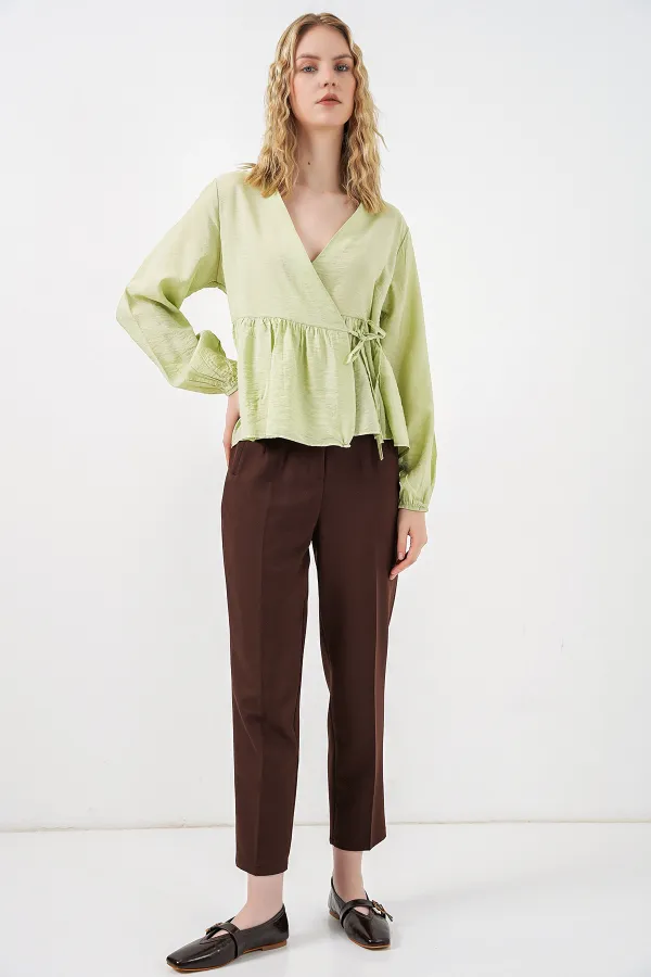 Kadın Yandan Bağlamalı Uzun Kollu Bluz 996 - E.Yeşil